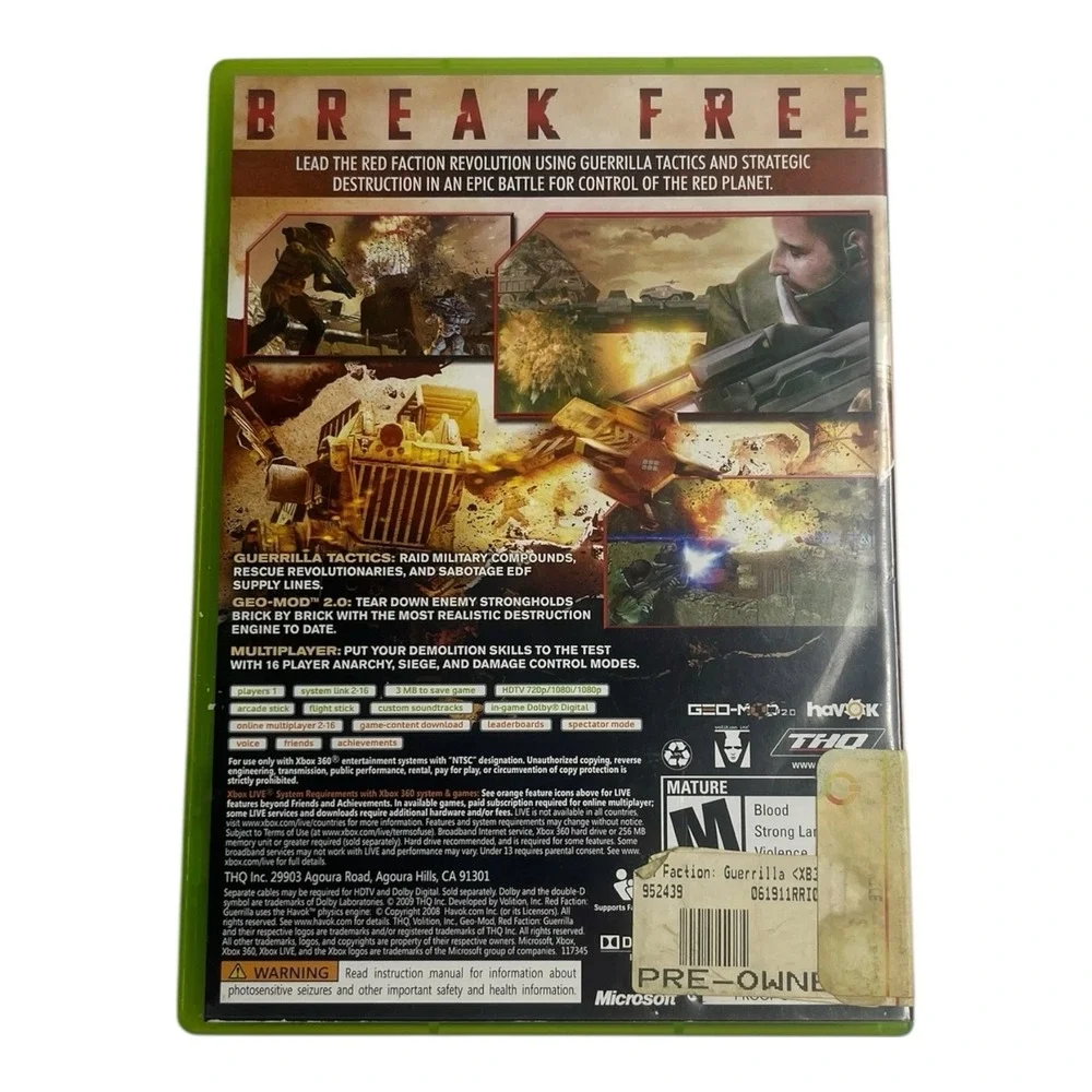 Xbox 360 Bulletstorm Red Faction COD Assassins Medal of Honor Video Bundle Lot 6